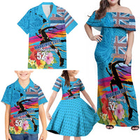 Honolulu Anniversary 52nd Running Family Matching Off Shoulder Maxi Dress and Hawaiian Shirt Marathon Competition Kakau Pattern Blue Color LT03 - Polynesian Pride