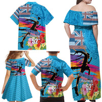 Honolulu Anniversary 52nd Running Family Matching Off Shoulder Maxi Dress and Hawaiian Shirt Marathon Competition Kakau Pattern Blue Color LT03 - Polynesian Pride