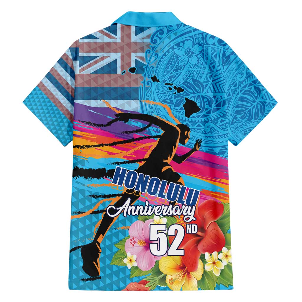 Honolulu Anniversary 52nd Running Family Matching Off Shoulder Maxi Dress and Hawaiian Shirt Marathon Competition Kakau Pattern Blue Color LT03 - Polynesian Pride