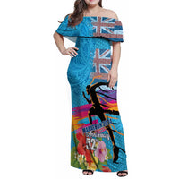 Honolulu Anniversary 52nd Running Family Matching Off Shoulder Maxi Dress and Hawaiian Shirt Marathon Competition Kakau Pattern Blue Color LT03 Mom's Dress Blue - Polynesian Pride