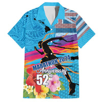 Honolulu Anniversary 52nd Running Family Matching Puletasi and Hawaiian Shirt Marathon Competition Kakau Pattern Blue Color LT03 Dad's Shirt - Short Sleeve Blue - Polynesian Pride