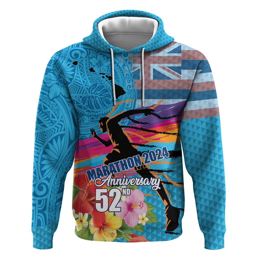 Honolulu Anniversary 52nd Running Hoodie Marathon Competition Kakau Pattern Blue Color LT03 Pullover Hoodie Blue - Polynesian Pride