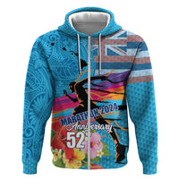 Honolulu Anniversary 52nd Running Hoodie Marathon Competition Kakau Pattern Blue Color LT03 Zip Hoodie Blue - Polynesian Pride