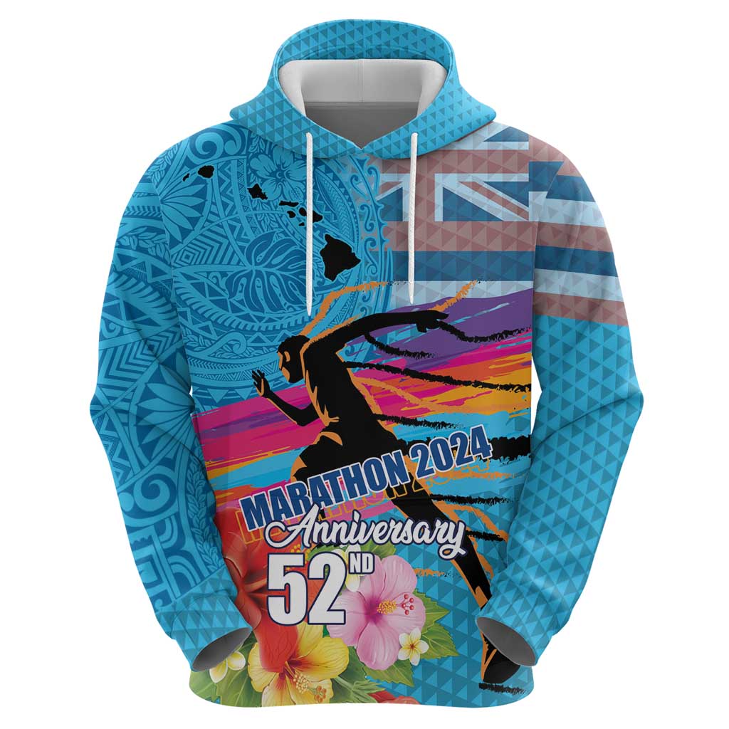 Honolulu Anniversary 52nd Running Hoodie Marathon Competition Kakau Pattern Blue Color LT03 - Polynesian Pride