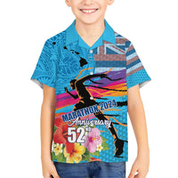 Honolulu Anniversary 52nd Running Kid Hawaiian Shirt Marathon Competition Kakau Pattern Blue Color