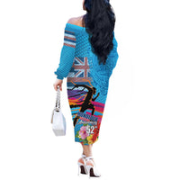 Honolulu Anniversary 52nd Running Off The Shoulder Long Sleeve Dress Marathon Competition Kakau Pattern Blue Color LT03 - Polynesian Pride