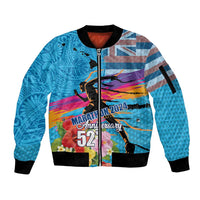 Honolulu Anniversary 52nd Running Sleeve Zip Bomber Jacket Marathon Competition Kakau Pattern Blue Color LT03 Unisex Blue - Polynesian Pride