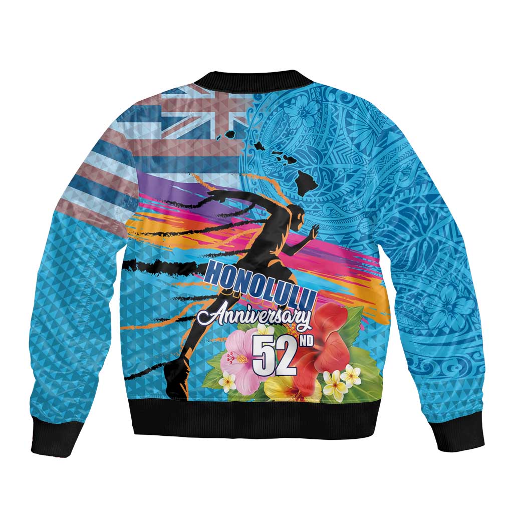 Honolulu Anniversary 52nd Running Sleeve Zip Bomber Jacket Marathon Competition Kakau Pattern Blue Color LT03 - Polynesian Pride