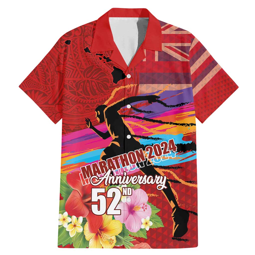Honolulu Anniversary 52nd Running Family Matching Mermaid Dress and Hawaiian Shirt Marathon Competition Kakau Pattern Red Color LT03 Dad's Shirt - Short Sleeve Red - Polynesian Pride