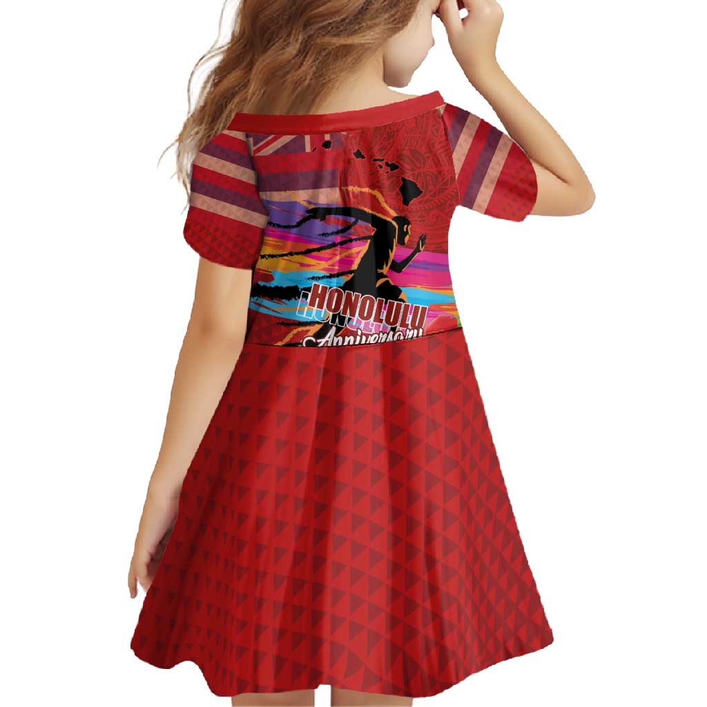 Honolulu Anniversary 52nd Running Family Matching Off Shoulder Maxi Dress and Hawaiian Shirt Marathon Competition Kakau Pattern Red Color LT03 - Polynesian Pride