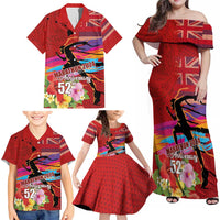Honolulu Anniversary 52nd Running Family Matching Off Shoulder Maxi Dress and Hawaiian Shirt Marathon Competition Kakau Pattern Red Color LT03 - Polynesian Pride