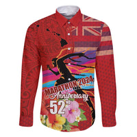 Honolulu Anniversary 52nd Running Family Matching Off Shoulder Maxi Dress and Hawaiian Shirt Marathon Competition Kakau Pattern Red Color LT03 Dad's Shirt - Long Sleeve Red - Polynesian Pride