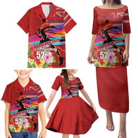 Honolulu Anniversary 52nd Running Family Matching Puletasi and Hawaiian Shirt Marathon Competition Kakau Pattern Red Color LT03 - Polynesian Pride