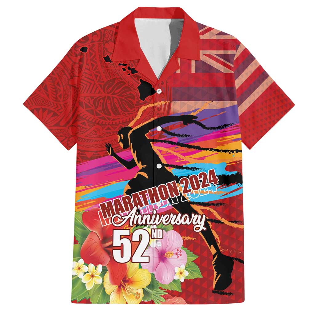 Honolulu Anniversary 52nd Running Family Matching Puletasi and Hawaiian Shirt Marathon Competition Kakau Pattern Red Color LT03 Dad's Shirt - Short Sleeve Red - Polynesian Pride