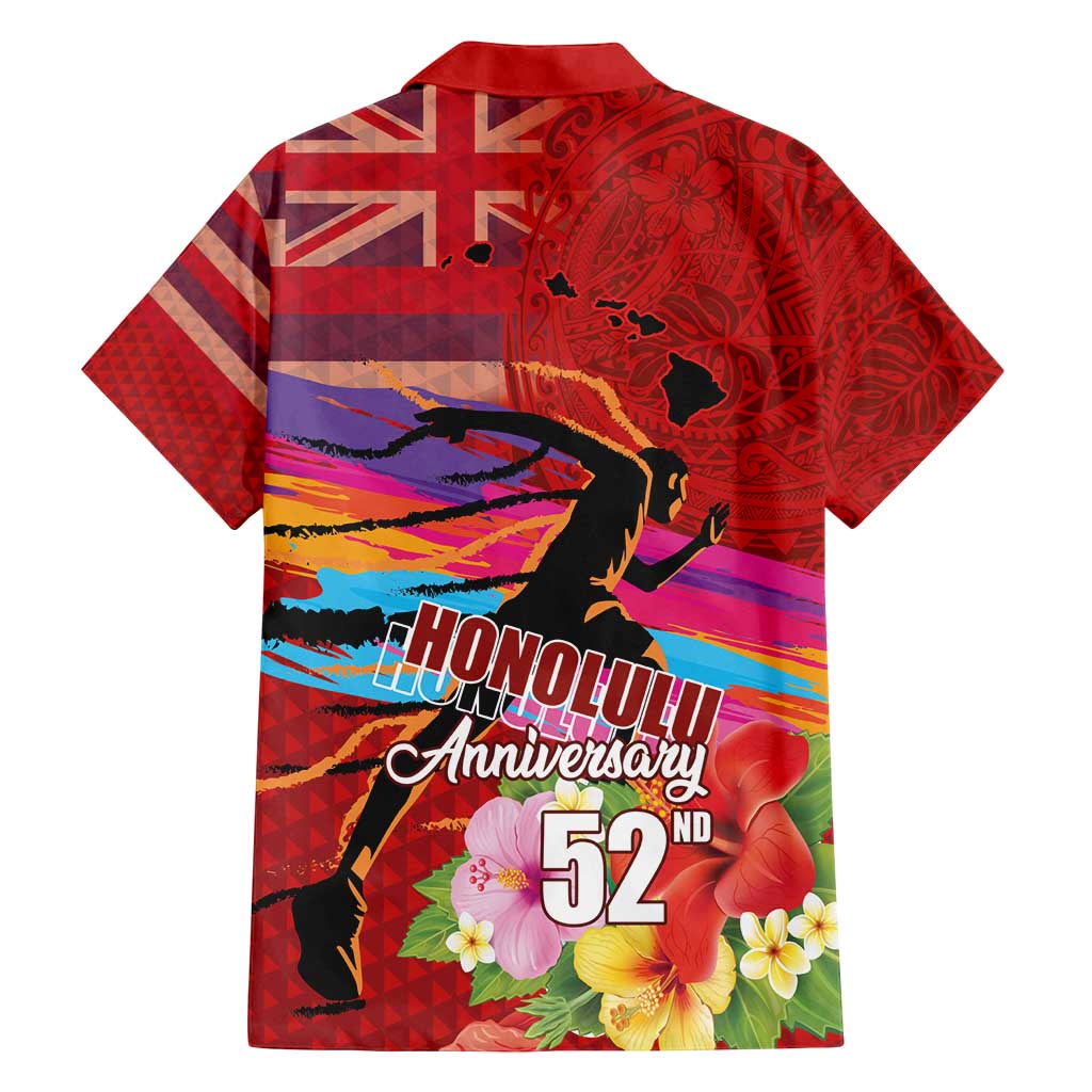 Honolulu Anniversary 52nd Running Family Matching Puletasi and Hawaiian Shirt Marathon Competition Kakau Pattern Red Color LT03 - Polynesian Pride