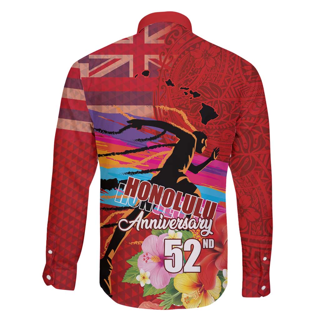 Honolulu Anniversary 52nd Running Family Matching Puletasi and Hawaiian Shirt Marathon Competition Kakau Pattern Red Color LT03 - Polynesian Pride