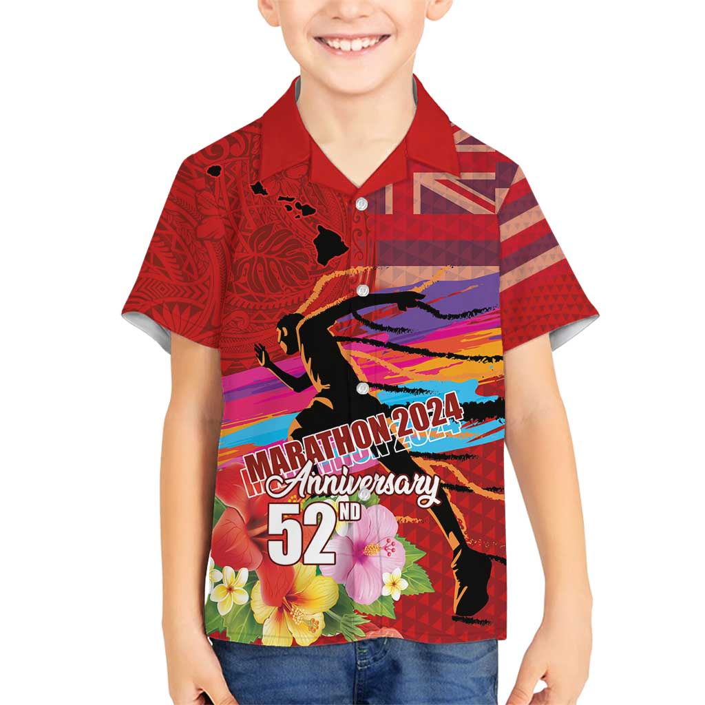 Honolulu Anniversary 52nd Running Family Matching Puletasi and Hawaiian Shirt Marathon Competition Kakau Pattern Red Color LT03 Son's Shirt Red - Polynesian Pride