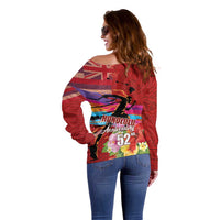 Honolulu Anniversary 52nd Running Off Shoulder Sweater Marathon Competition Kakau Pattern Red Color LT03 - Polynesian Pride