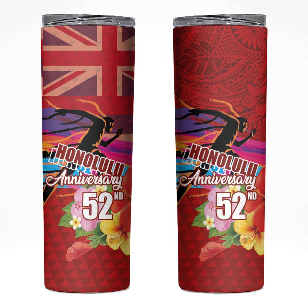 Honolulu Anniversary 52nd Running Skinny Tumbler Marathon Competition Kakau Pattern Red Color LT03 Red - Polynesian Pride