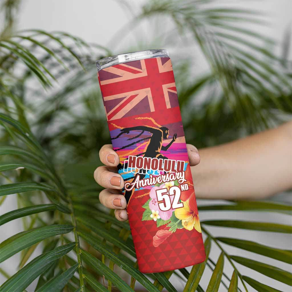 Honolulu Anniversary 52nd Running Skinny Tumbler Marathon Competition Kakau Pattern Red Color LT03 - Polynesian Pride