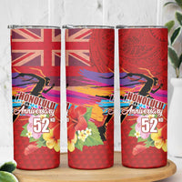 Honolulu Anniversary 52nd Running Skinny Tumbler Marathon Competition Kakau Pattern Red Color LT03 - Polynesian Pride