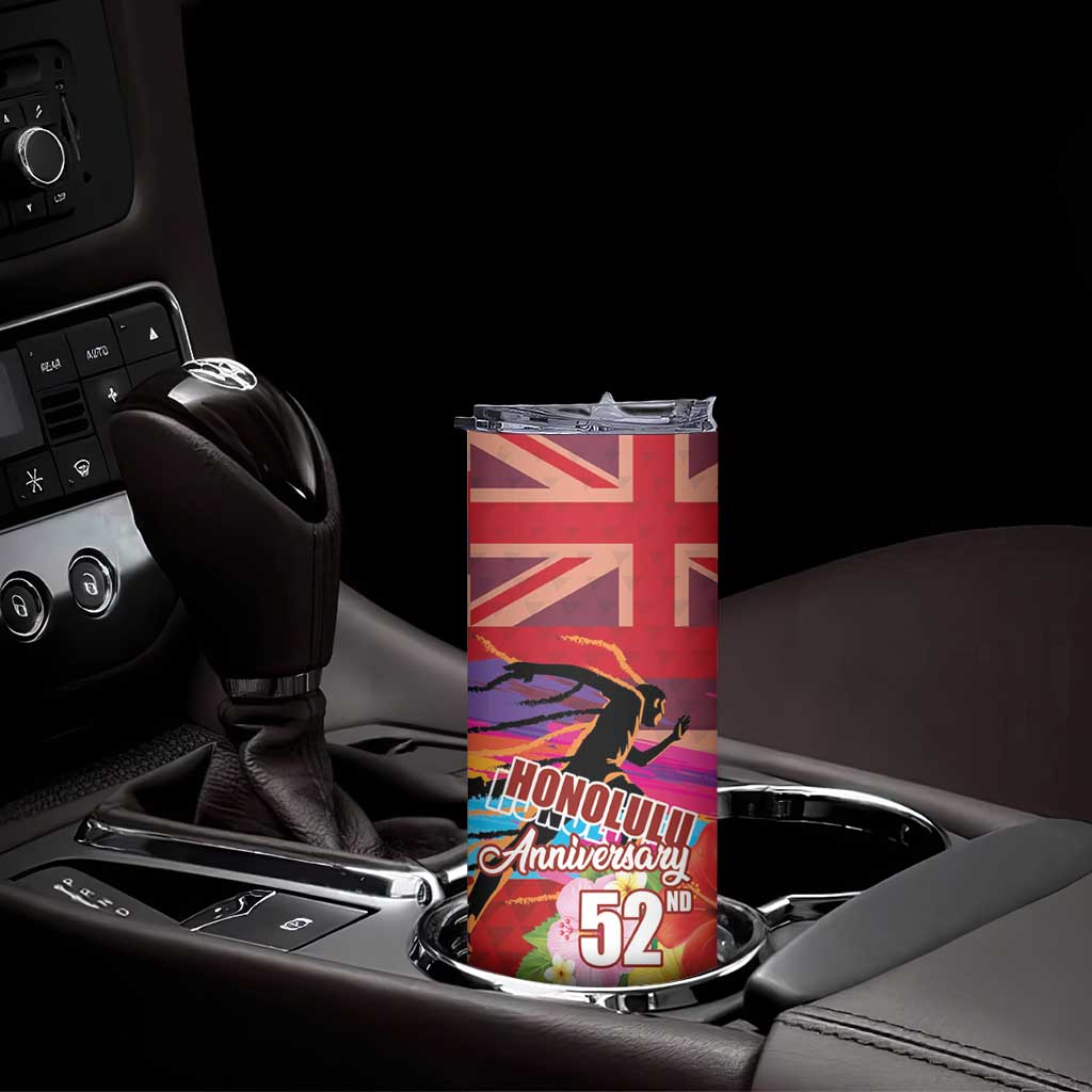 Honolulu Anniversary 52nd Running Skinny Tumbler Marathon Competition Kakau Pattern Red Color LT03 - Polynesian Pride