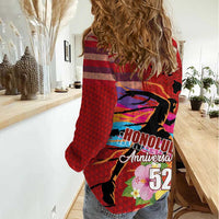Honolulu Anniversary 52nd Running Women Casual Shirt Marathon Competition Kakau Pattern Red Color LT03 - Polynesian Pride