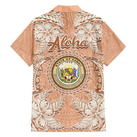 Hawaii Tropical Flowers with Kakau Tribal Family Matching Puletasi Dress and Hawaiian Shirt Peach Fuzz Color LT03 - Polynesian Pride