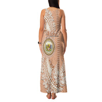 Hawaii Tropical Flowers with Kakau Tribal Family Matching Tank Maxi Dress and Hawaiian Shirt Peach Fuzz Color LT03 - Polynesian Pride