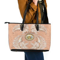 Hawaii Tropical Flowers with Kakau Tribal Leather Tote Bag Peach Fuzz Color LT03 - Polynesian Pride