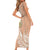 Hawaii Tropical Flowers with Kakau Tribal Short Sleeve Bodycon Dress Peach Fuzz Color LT03 - Polynesian Pride