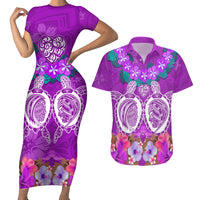 Polynesian Valentine Day Couples Matching Short Sleeve Bodycon Dress and Hawaiian Shirt Love Couple Turtle Maori Hibiscus Purple LT03 Purple - Polynesian Pride