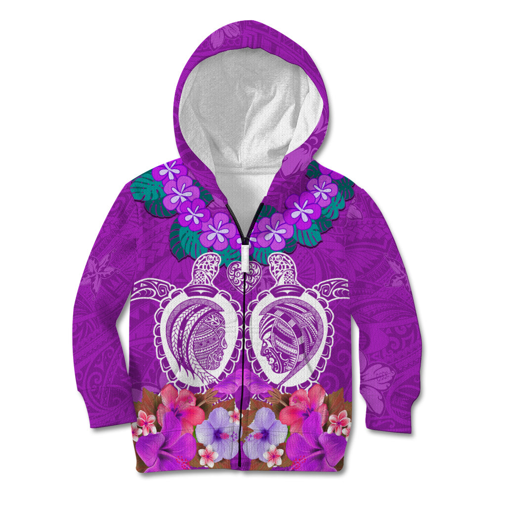 Polynesian Valentine Day Kid Hoodie Love Couple Turtle Maori Hibiscus Purple LT03 Zip Hoodie Purple - Polynesian Pride