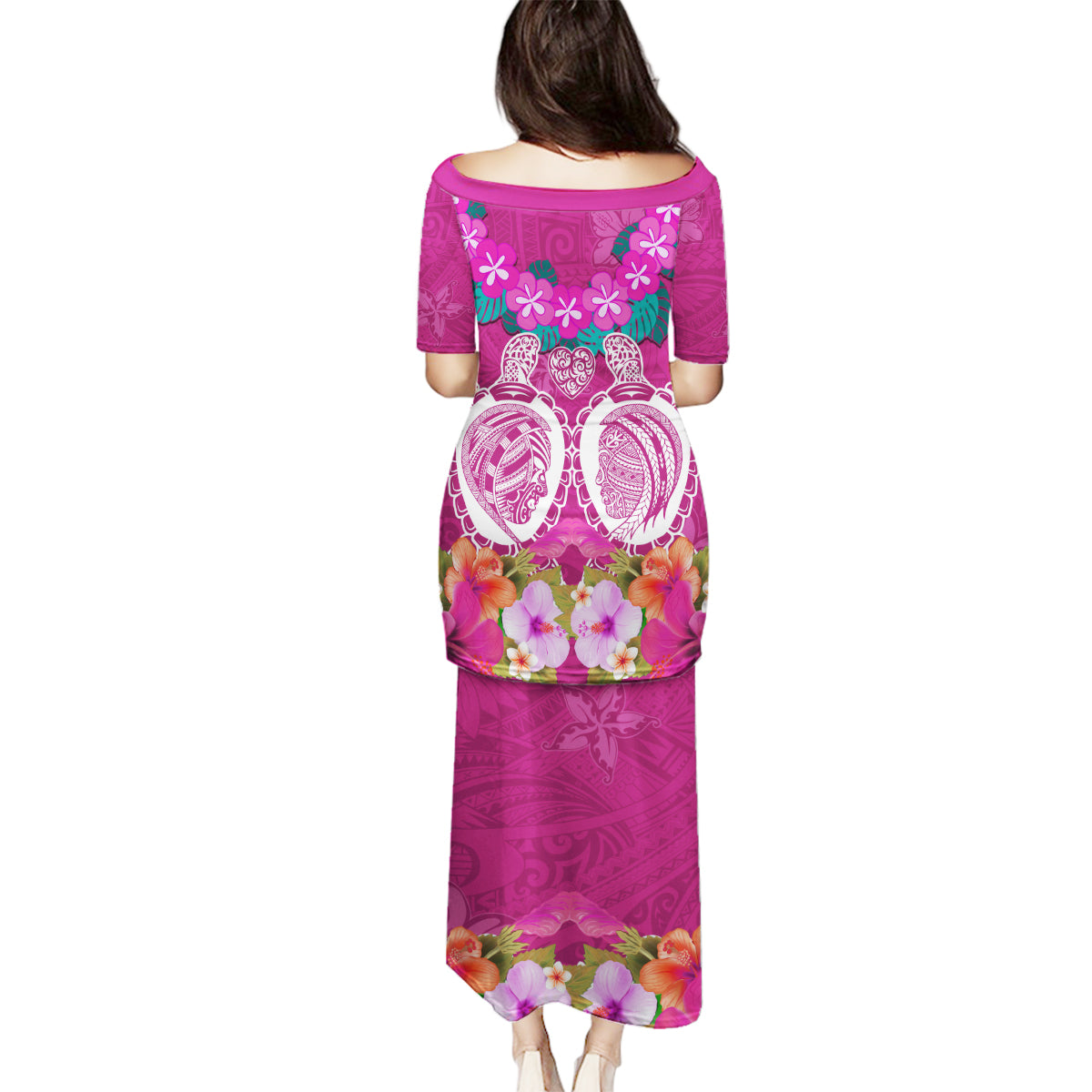 Polynesian Valentine Day Family Matching Puletasi and Hawaiian Shirt Love Couple Turtle Maori Hibiscus Pink LT03 - Polynesian Pride