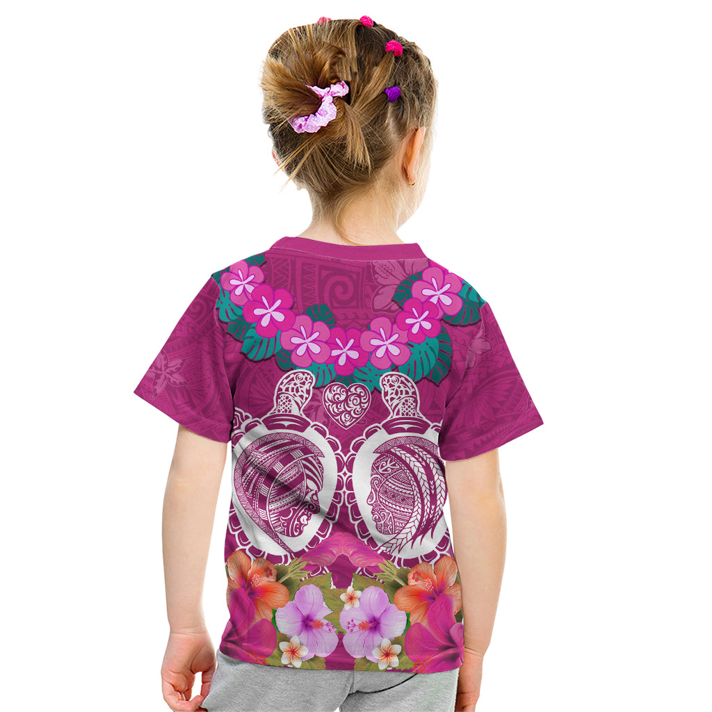 Polynesian Valentine Day Kid T Shirt Love Couple Turtle Maori Hibiscus Pink LT03 - Polynesian Pride