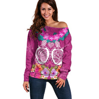 Polynesian Valentine Day Off Shoulder Sweater Love Couple Turtle Maori Hibiscus Pink LT03 Women Pink - Polynesian Pride