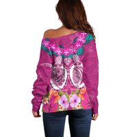 Polynesian Valentine Day Off Shoulder Sweater Love Couple Turtle Maori Hibiscus Pink LT03 - Polynesian Pride