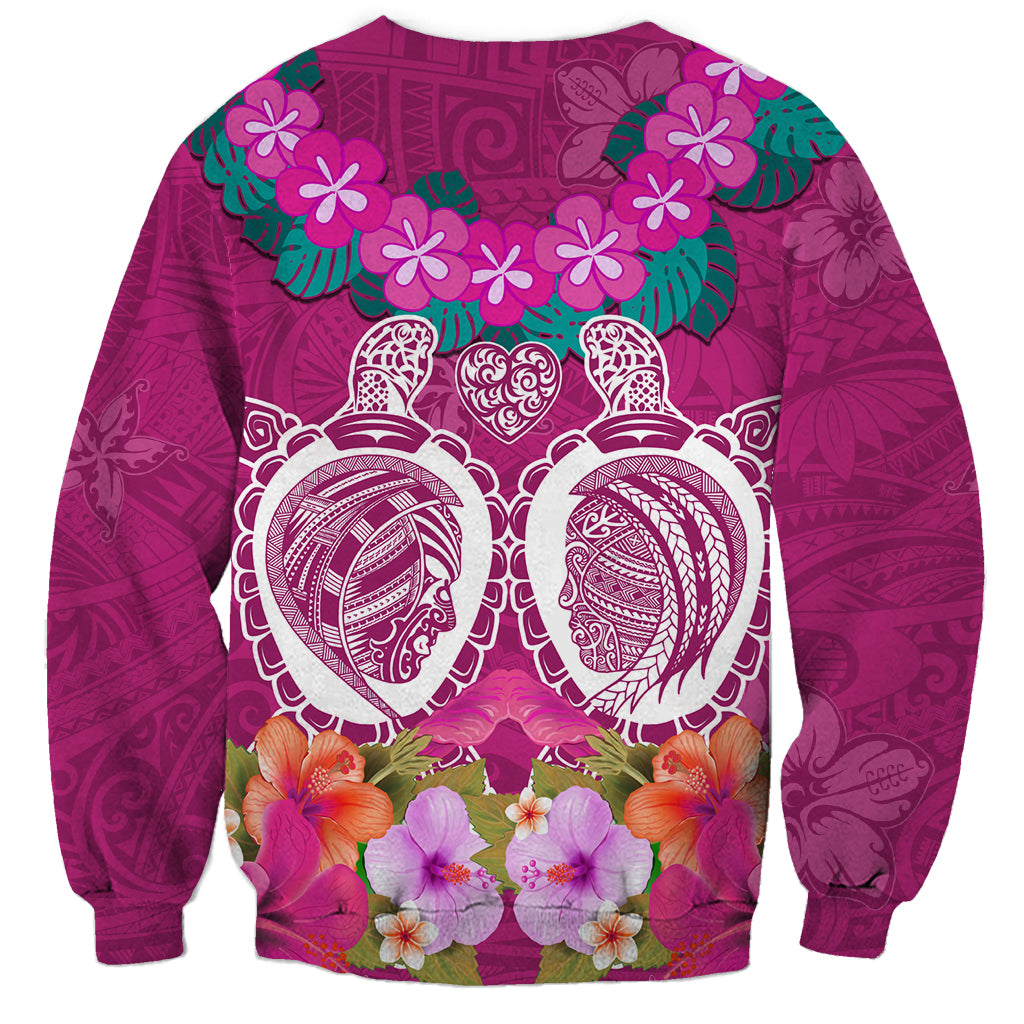 Polynesian Valentine Day Sweatshirt Love Couple Turtle Maori Hibiscus Pink LT03 - Polynesian Pride