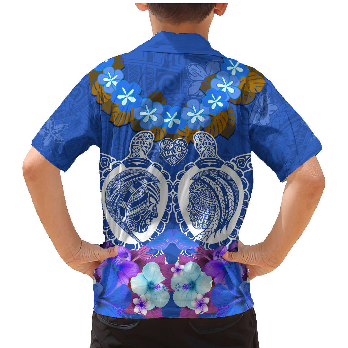 Polynesian Valentine Day Family Matching Mermaid Dress and Hawaiian Shirt Love Couple Turtle Maori Hibiscus Blue LT03 - Polynesian Pride