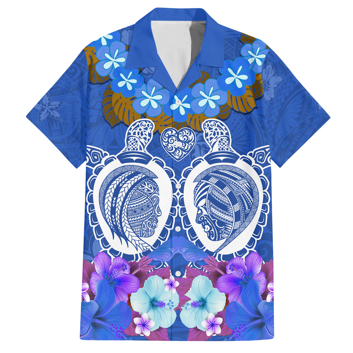 Polynesian Valentine Day Family Matching Puletasi and Hawaiian Shirt Love Couple Turtle Maori Hibiscus Blue LT03 Dad's Shirt - Short Sleeve Blue - Polynesian Pride