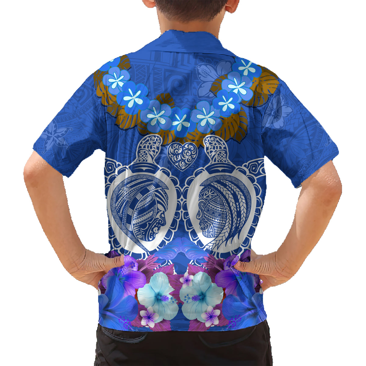 Polynesian Valentine Day Family Matching Short Sleeve Bodycon Dress and Hawaiian Shirt Love Couple Turtle Maori Hibiscus Blue LT03 - Polynesian Pride