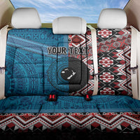 Personalised Aotearoa and Fiji Together Back Car Seat Cover Melanesian Warrior and Koru - Taniko with Hibiscus Tapa Pattern LT03 One Size Blue - Polynesian Pride