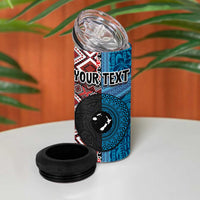 Personalised Aotearoa and Fiji Together 4 in 1 Can Cooler Tumbler Melanesian Warrior and Koru - Taniko with Hibiscus Tapa Pattern LT03 - Polynesian Pride