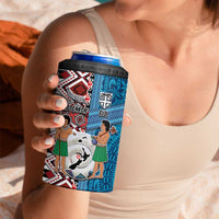 Personalised Aotearoa and Fiji Together 4 in 1 Can Cooler Tumbler Melanesian Warrior and Koru - Taniko with Hibiscus Tapa Pattern LT03 - Polynesian Pride