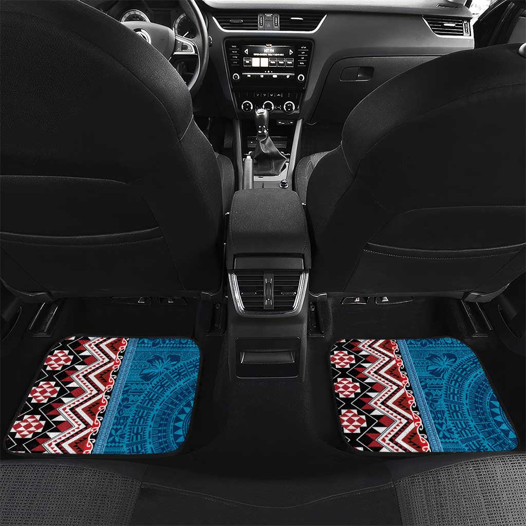 Personalised Aotearoa and Fiji Together Car Mats Melanesian Warrior and Koru - Taniko with Hibiscus Tapa Pattern