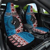Personalised Aotearoa and Fiji Together Car Seat Cover Melanesian Warrior and Koru - Taniko with Hibiscus Tapa Pattern LT03 One Size Blue - Polynesian Pride