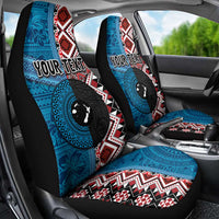 Personalised Aotearoa and Fiji Together Car Seat Cover Melanesian Warrior and Koru - Taniko with Hibiscus Tapa Pattern LT03 - Polynesian Pride