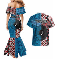 Personalised Aotearoa and Fiji Together Couples Matching Mermaid Dress and Hawaiian Shirt Melanesian Warrior and Koru - Taniko with Hibiscus Tapa Pattern LT03 - Polynesian Pride