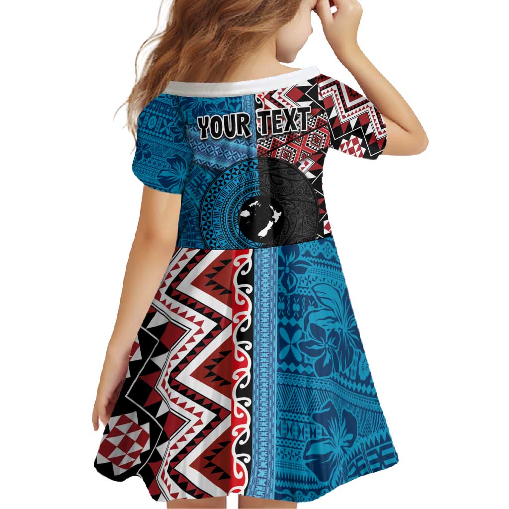 Personalised Aotearoa and Fiji Together Family Matching Mermaid Dress and Hawaiian Shirt Melanesian Warrior and Koru - Taniko with Hibiscus Tapa Pattern LT03 - Polynesian Pride