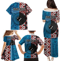 Personalised Aotearoa and Fiji Together Family Matching Puletasi and Hawaiian Shirt Melanesian Warrior and Koru - Taniko with Hibiscus Tapa Pattern LT03 - Polynesian Pride